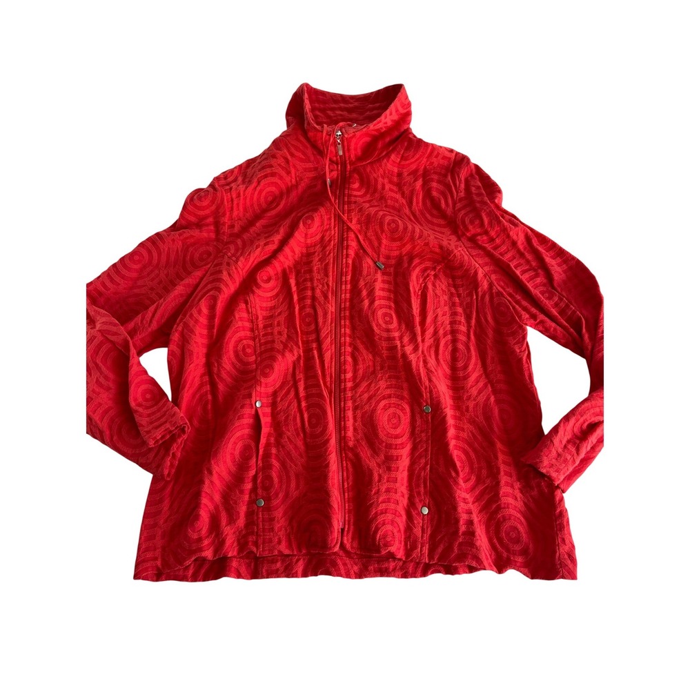 Alfred Dunner Red Textured Circle Print Zip Up Jacket Funnel Neck Plus Size 18W